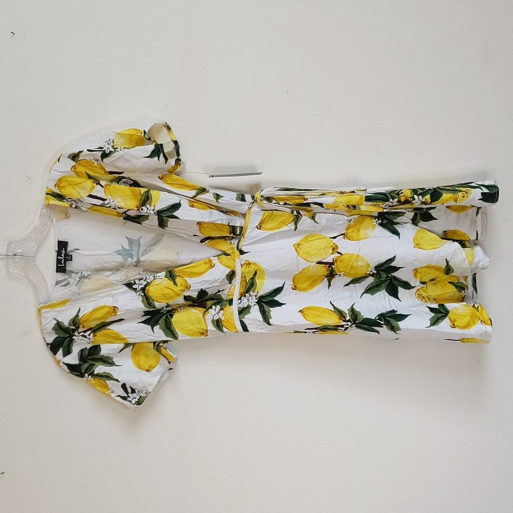Lulu's A La Tart White and Yellow Lemon Print Wrap Dress New nwt